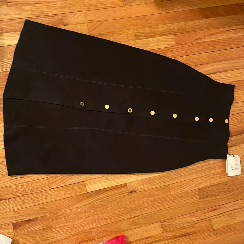 Sandro Black Midi Skirt with Gold Buttons